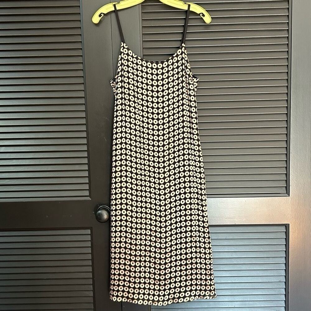 Calvin Klein Silk Blend Slip Dress, Black and Gold Abstract Design, Size 8